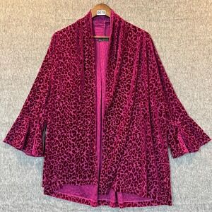 Nally &‎ Millie Cardigan Women's S/M Fuchsia/Purple Open Front Leopard Burnout